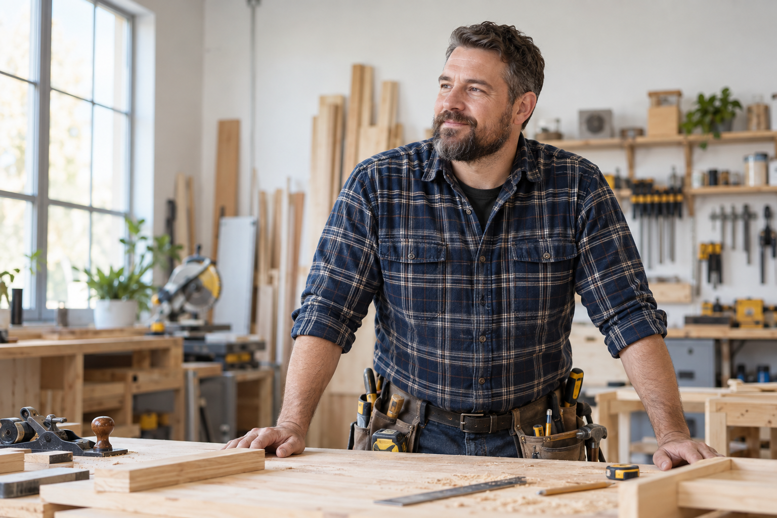 A tradesperson at a workbench in a workshop, from the Copernicus project