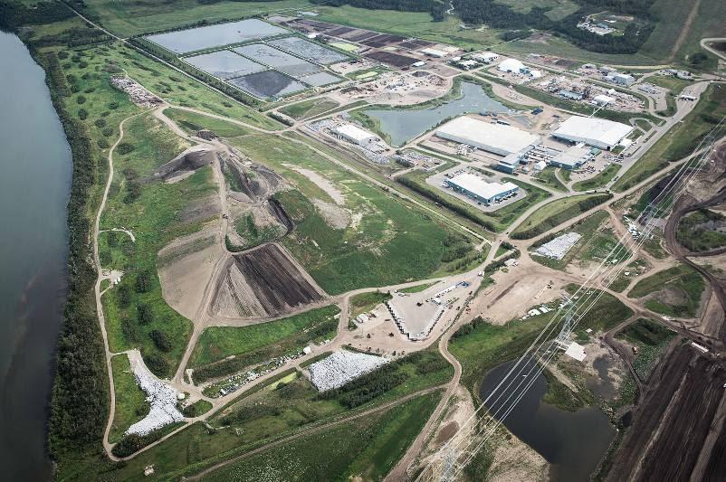 Historical aerial of the Edmonton Waste Management Centre. Numbered facilities correspond to the guide below. An amber oval marks the foreground storage area identified by Chris LaBossiere.