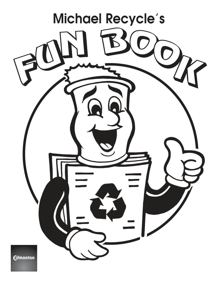 City of Edmonton Michael Recycle activity-book cover, showing its smiling recycling mascot